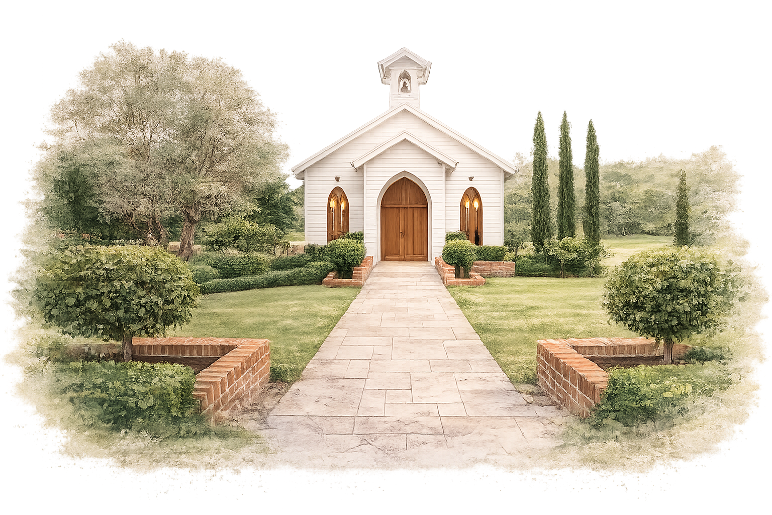 Watercolour of the chapel at The Valley Estate